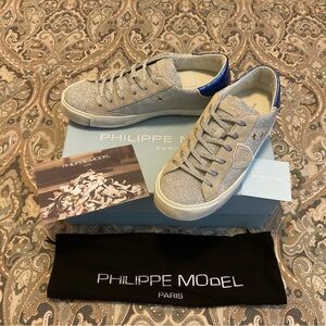 New Philippe Model PRLD Glitter Argent Women’s Sz 40